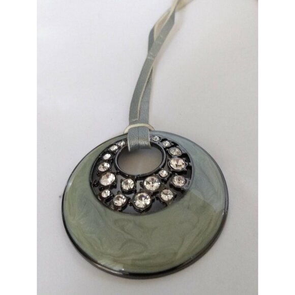 Lia Sophia Enamel polished pendant with crystals - Leather necklace -both signed - Picture 1 of 9